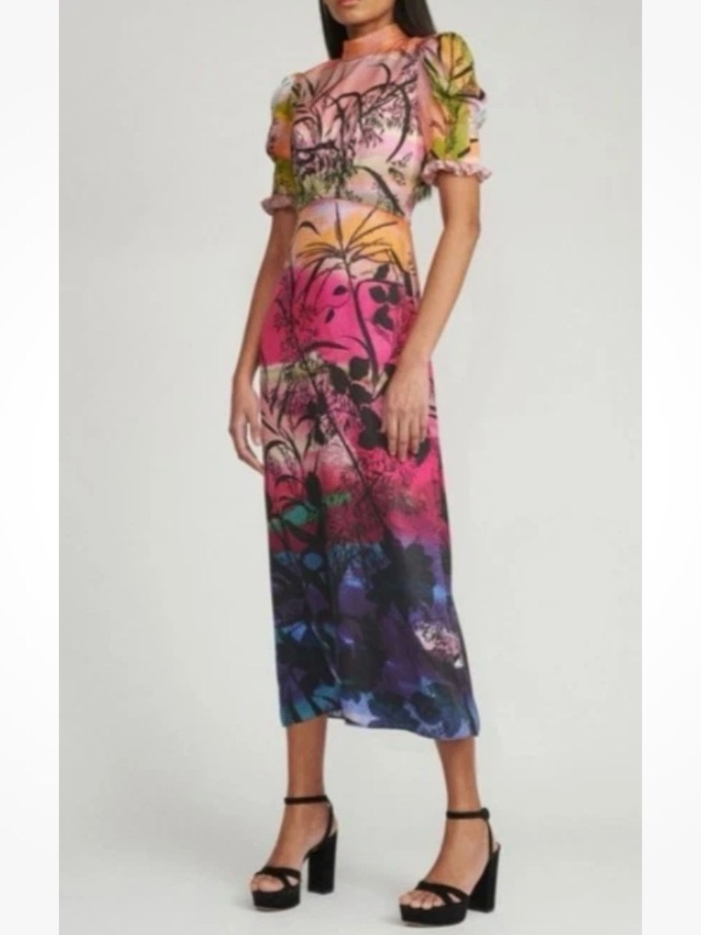 SALONI Bianca B Desert 🌵 Multicolor Pink Purple Blue Yellow Tropical Midi Dress